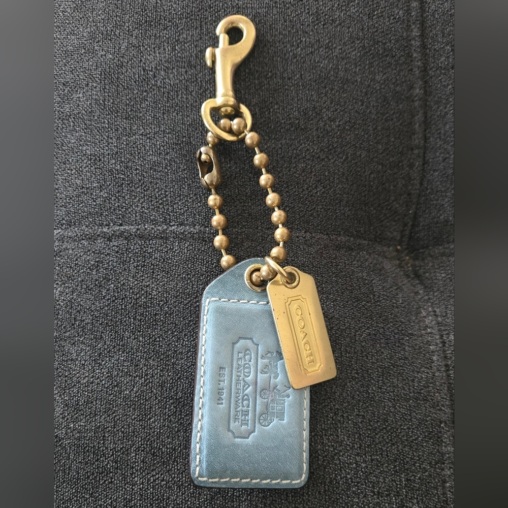 Rare Vintage Coach Large Blue And White Leather Luggage Tag